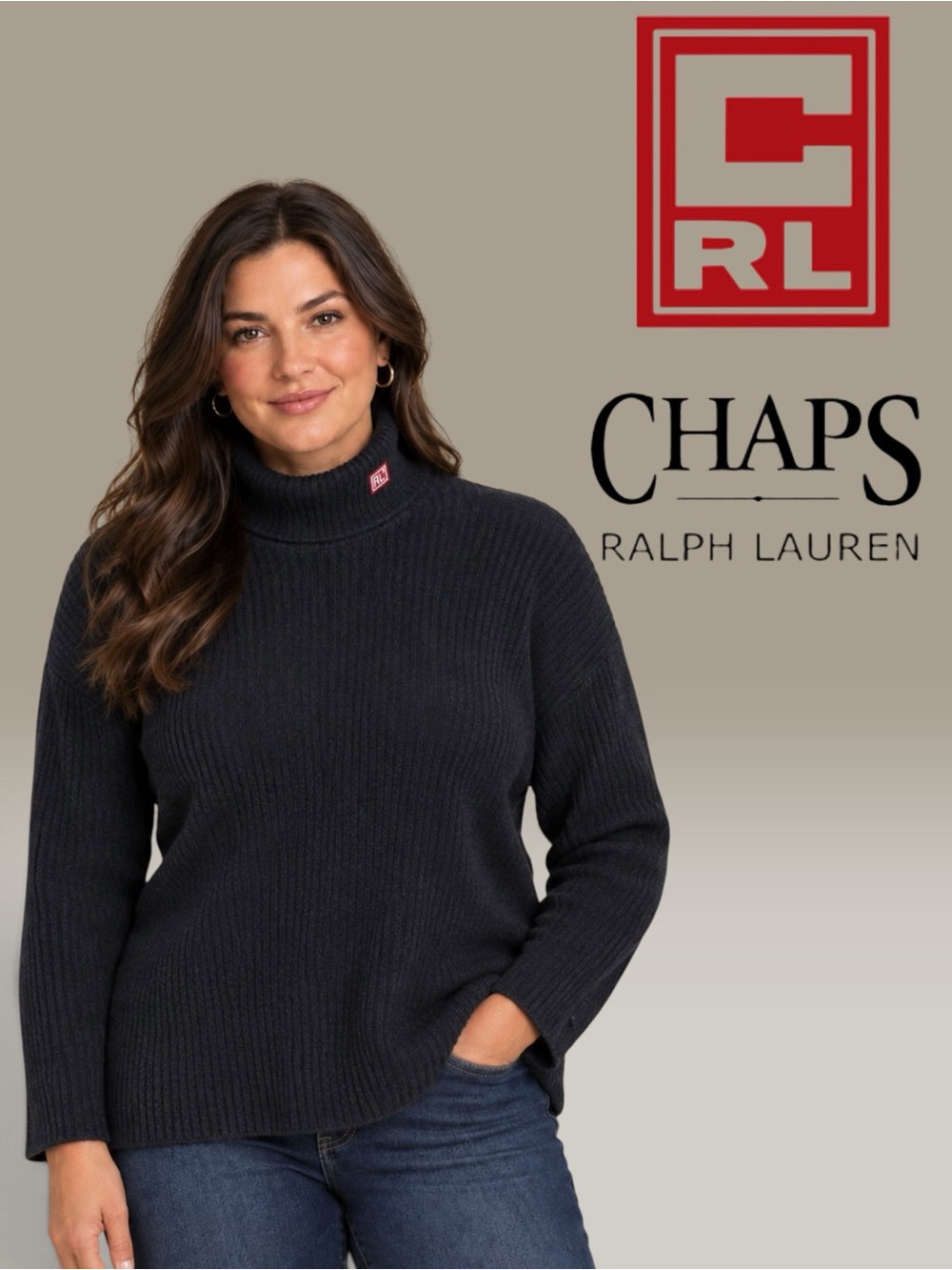 Chaps Ralph Lauren 100% Cotton Black Turtleneck Sweater w/ Crest Logo Size: XXL